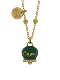Collana in Acciaio con campanella verde scura con scritta Capri - 3140161