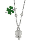 Collana in Acciaio con quadrifoglio pendente in smalto verde e campanella - 3140231