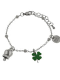 Bracciale in Acciaio con quadrifoglio pendente e campanella portafortuna con punto luce - 3170714