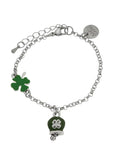 Bracciale in Acciaio con quadrifoglio e campanella verde con quadrifoglio - 3170716
