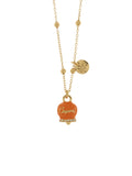 Collana in Metallo campanella portafortuna in smalto arancione, con scritta Capri a rilievo e cristalli bianchi - 3541189