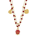 Collana in Metallo multifilo con campanella fucsia e pietre rosse - 3541494