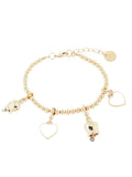 Bracciale in Metallo multi ciondoli a forma di campanella e cuori in smalto bianco - 3571796