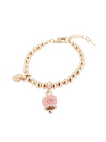 Bracciale in Metallo maglia a sfere, con campanella scritta capri pendente impreziosita da cristalli e smalto rosa - 3571939