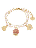 Bracciale in Metallo con campana smaltata rosa e cuoricini pendenti - 3572183