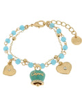Bracciale in Metallo con campana smaltata azzurra e cuoricini pendenti - 3572184
