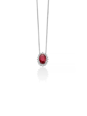 Collana con rubino ovale e diamanti in oro bianco - CLD4551