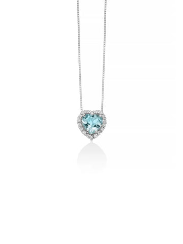 collana miluna con acquamarina a cuore e contorno di diamanti in oro bianco - CLD4720