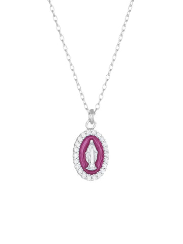 collana amen rodiata mini medaglia miracolosa smaltata bordeaux - CLMISMBBO